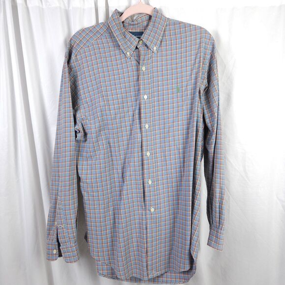Ralph Lauren Mens Large Blue Plaid Classic Fit Long Sleeve Button Down Shirt - Picture 1 of 8